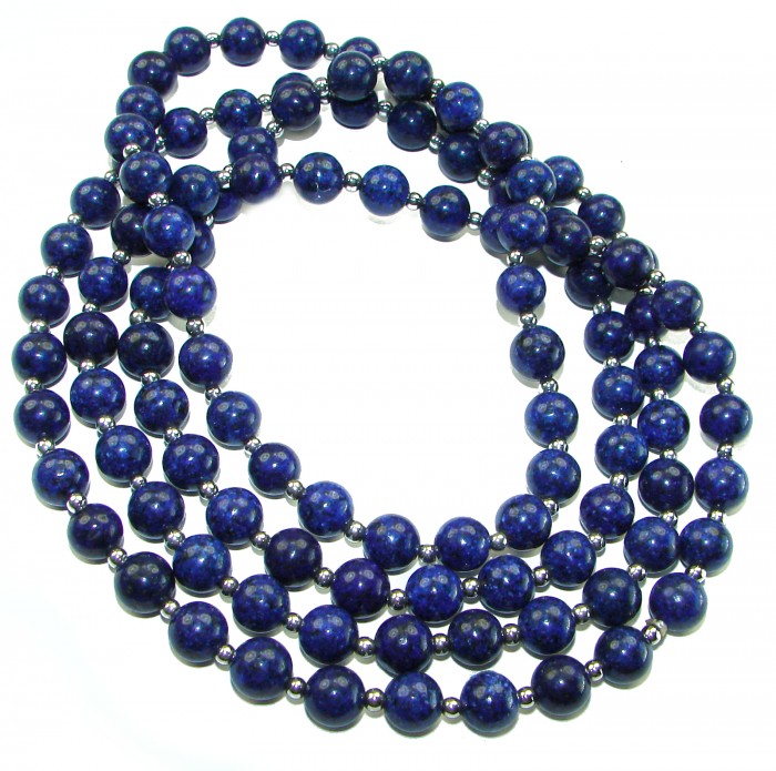 Boho Style 105.2 grams Lapis Lazuli .925 Sterling Silver handmade necklace - Boho style Lapis Lazuli necklace close-up, 105.2g, .925 Sterling Silver