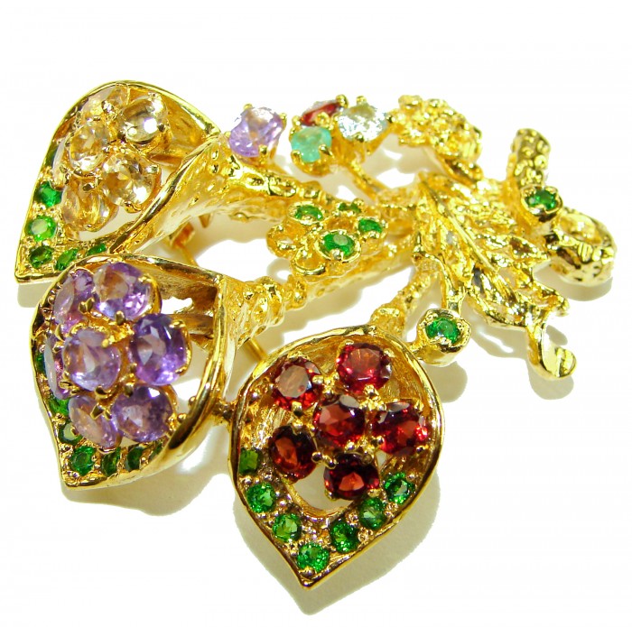 Summer Breeze Precious Multigem .925 Sterling Silver .925 Sterling Silver dipped in 18K Gold Pendant Brooch - Close-up of Summer Breeze multigem brooch in gold-tone sterling silver