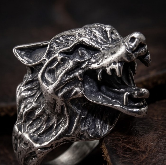 Wild Wolf .925 Sterling Silver Ring s. 8 1/4 - Side view of Wild Wolf .925 Sterling Silver Ring s. 8 1/4.