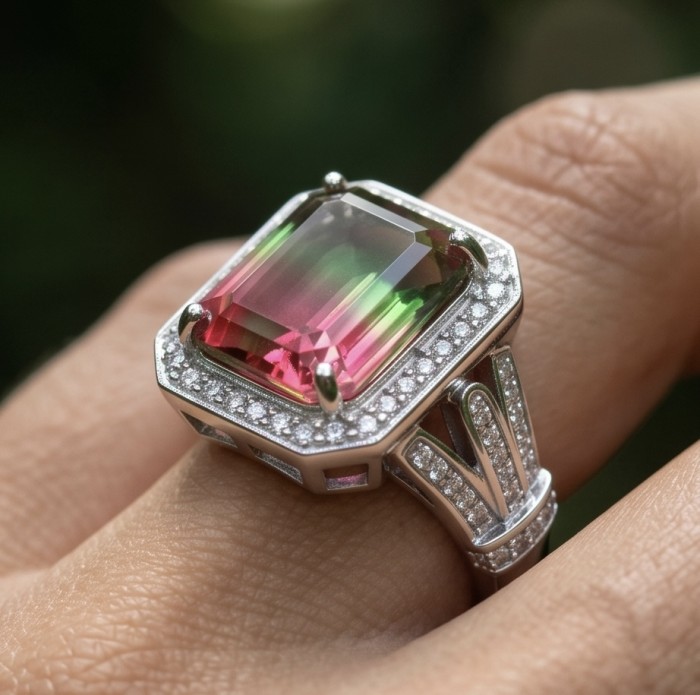 12.8 carat Brazilian Tourmaline .925 Sterling Silver dipped in rhodium Perfectly handcrafted Ring s. 8 - Close-up of 12.8 ct Brazilian Tourmaline ring worn on hand.