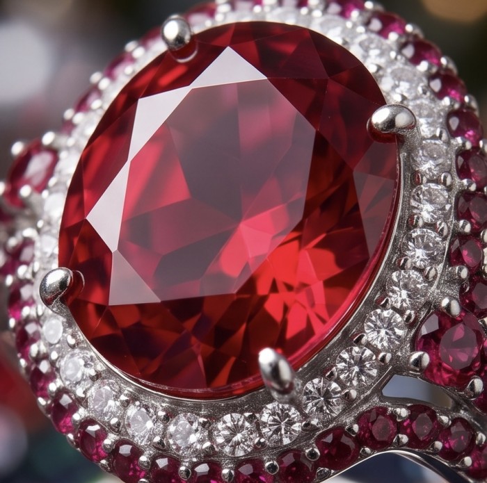 Exquisite 6.5 ctw Mozambique Ruby .925 Sterling Silver handcrafted Statement Ring size 6 1/4 - Close-up of exquisite Mozambique ruby in sterling silver setting.