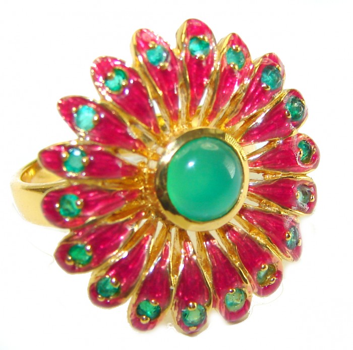 Authentic Jade Enamel 18K Gold over .925 Sterling Silver Huge handcrafted Ring s. 6 3/4 - photo 3