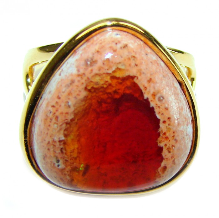 Bonfire Night best quality 9.5 carat Mexican Opal 14K Gold over .925 Sterling Silver handmade ring 6 - photo 3