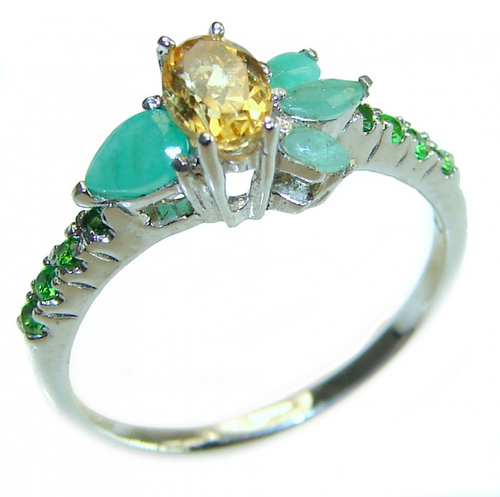 Delux Authentic 1.2 carat Citrine Emerald .925 Sterling Silver handmade Cocktail Ring s. 8 1/4 - photo 2