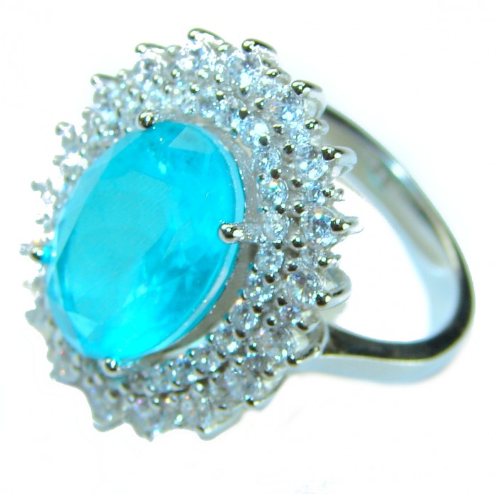 Luxurious oval Cut 8.5 ctw Paraiba Tourmaline .925 Sterling Silver handcrafted Statement Ring size 7 3/4 - photo 2