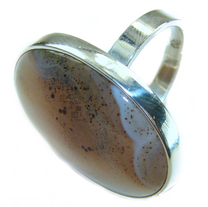 Top Quality Botswana Agate .925 Sterling Silver handcrafted Ring s. 8 adjustable - Close-up of Botswana agate ring in sterling silver.