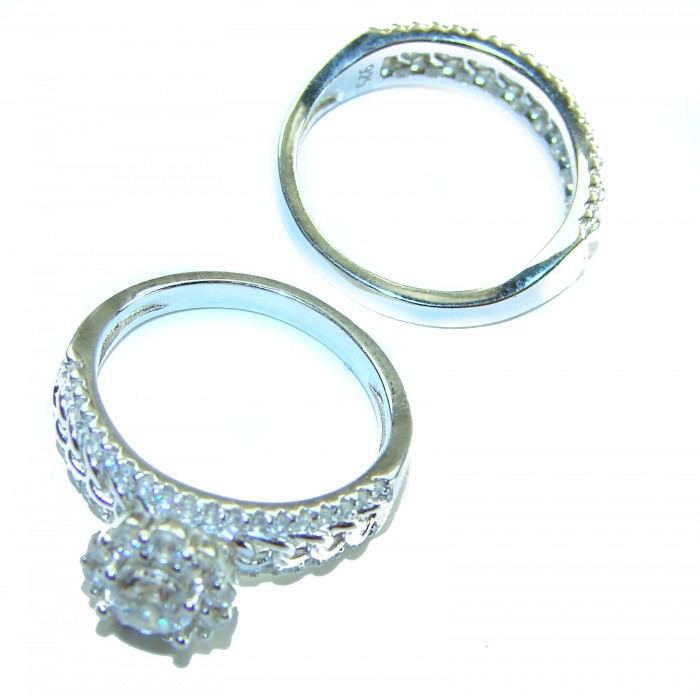 Dazzling - Exclusive 4.6 carat White Topaz .925 Sterling Silver handcrafted stack ring size 6 1/2 - Top view of two .925 sterling silver rings with white topaz stones.