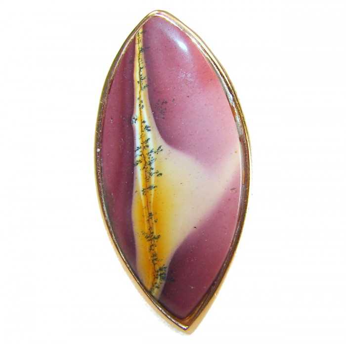 25.8 carat Mookaite .925 Sterling Silver brilliantly handcrafted ring s. 7 adjustable - Marquise-shaped Mookaite stone close-up in sterling silver setting.
