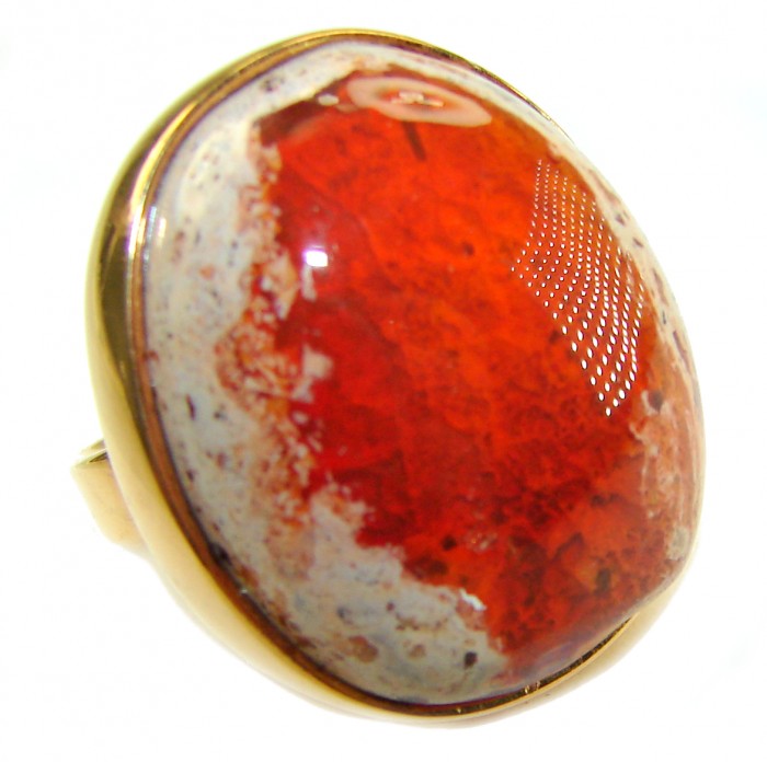 Queen of Fire best quality 28.4 carat Mexican Opal .925 Sterling Silver handmade ring 6 adjustable - Close-up of Mexican Opal ring in .925 silver, 28.4 carats.