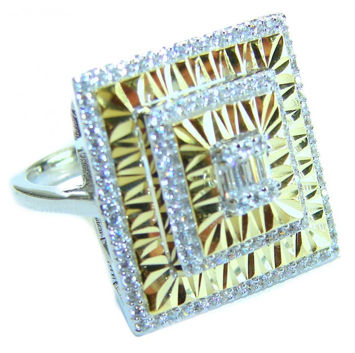 Aphrodite - two tones .925 Sterling Silver handcrafted ring size 6 1/2 - Angled view of Aphrodite two-tone sterling silver ring with gem details.