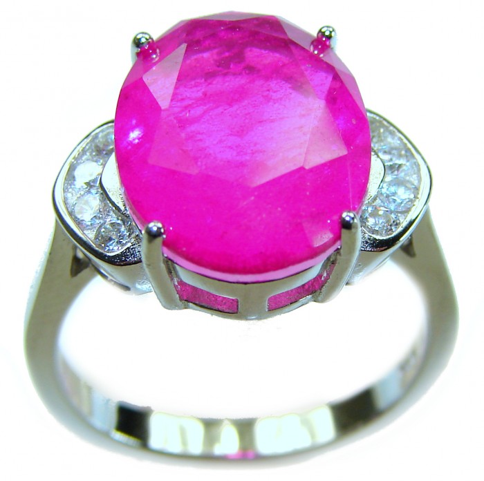 Born to Glam authentic 18.5 CARAT Pink Topaz .925 Silver handcrafted Eternity Ring s. 8 1/4 - Close-up of Born to Glam pink topaz ring in .925 silver.