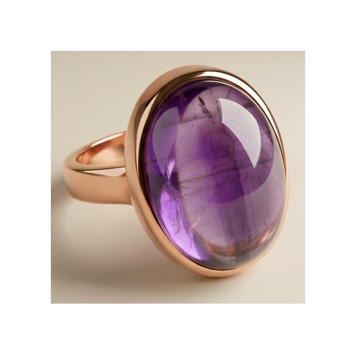 Top quality 16.2 carat Amethyst .925 Sterling Silver dipped in 18K Gold Handcrafted Large Ring size 7 3/4 - Side view of a 16.2 carat amethyst ring in rose gold setting.