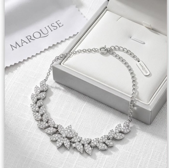 Gabriella 6.7 carat authentic White Topaz rhodium over .925 Sterling Silver handcrafted Statement Bracelet - Gabriella necklace side view in box, white topaz and rhodium over .925