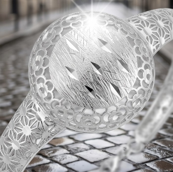 Casablanca - authentic .925 Sterling Silver Bracelet - Close-up of .925 Sterling Silver Bracelet with intricate pattern.