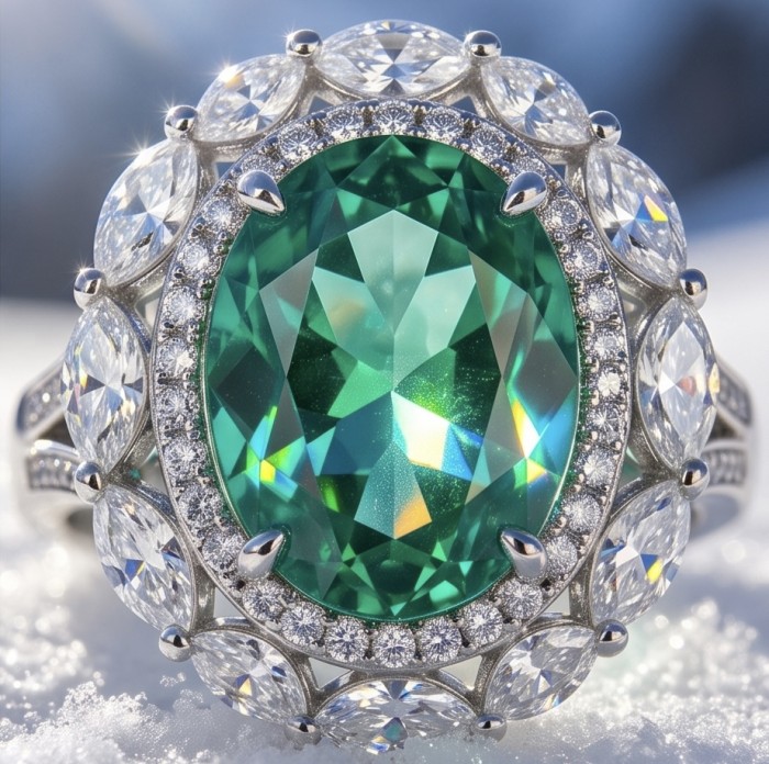 Precious 12.2 CARAT Colombian Emerald .925 Sterling Silver Statement Ring s. 7 1/4 - Close-up of a 12.2 carat Colombian emerald ring in sterling silver