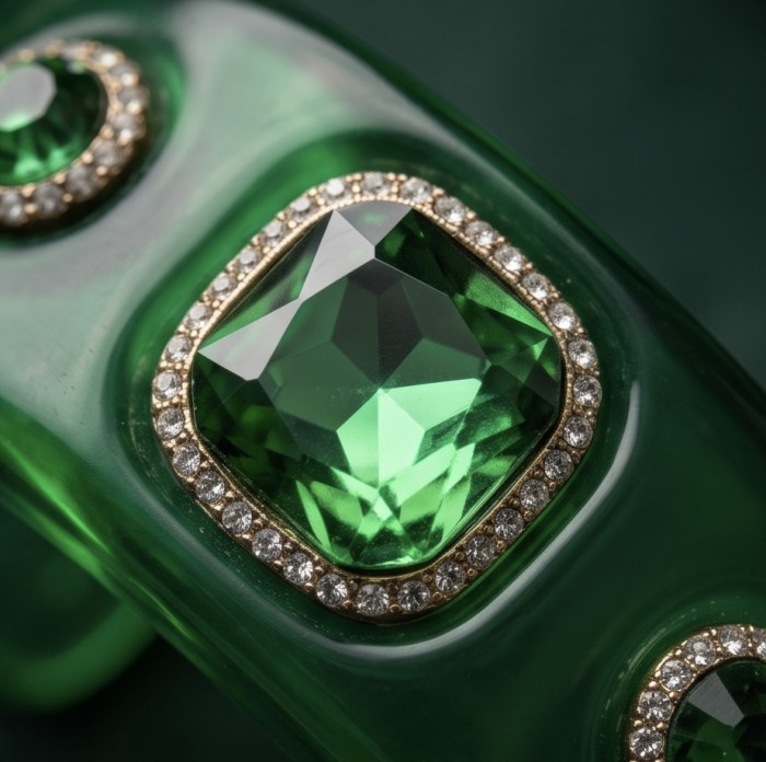 Candy Store - Modern Design Natural Green Raisin Topaz .925 Sterling Silver bracelet - Close-up of green topaz stone set in jewelry with crystal accents.