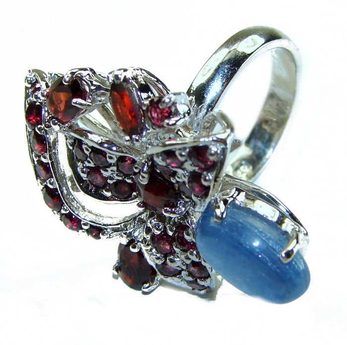 Floral design Best quality African Kyanite .925 Sterling Silver handcrafted Statement Ring size 7 - photo 1