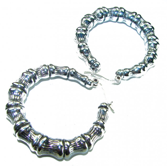 Huge - Bamboo Tree design .925 Sterling Silver handmade Bali made Earrings - photo 1