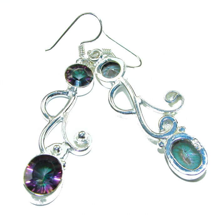 14.2 carat Mystic Topaz .925 Sterling Silver earrings - Mystic Topaz Sterling Silver earrings, front view with intricate swirls.
