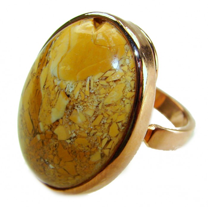 Huge Picture Jasper 14K Gold over .925 Sterling Silver handcrafted ring s. 8 adjustable - Close-up of huge Picture Jasper ring in 14K gold over sterling silver.