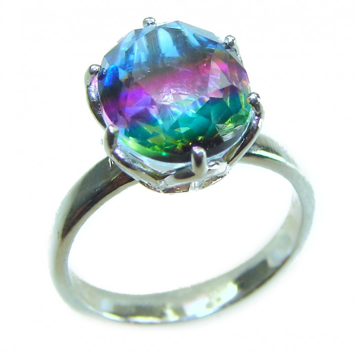 8.8 carat Brazilian Tourmaline .925 Sterling Silver Perfectly handcrafted Ring s. 7 - Colorful tourmaline ring in silver setting, front view.