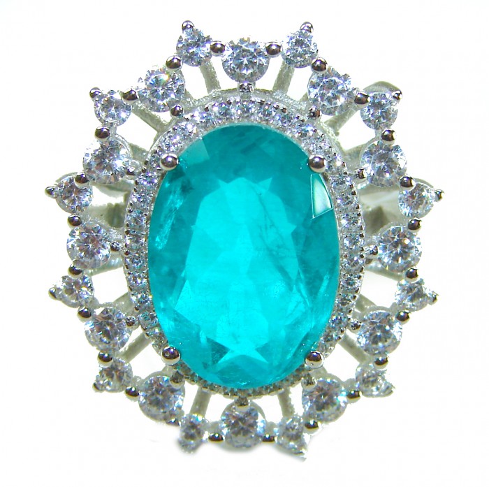 Victorian Style 24.5 carat Emerald & White Topaz Copper over Sterling Silver ring; s. 8 - Close-up of Victorian style emerald and topaz ring.