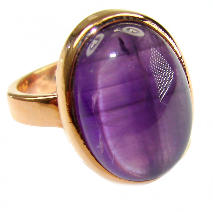 Top quality 16.2 carat Amethyst .925 Sterling Silver dipped in 18K Gold Handcrafted Large Ring size 7 3/4 - Side view of 16.2 carat amethyst set in .925 sterling silver ring.