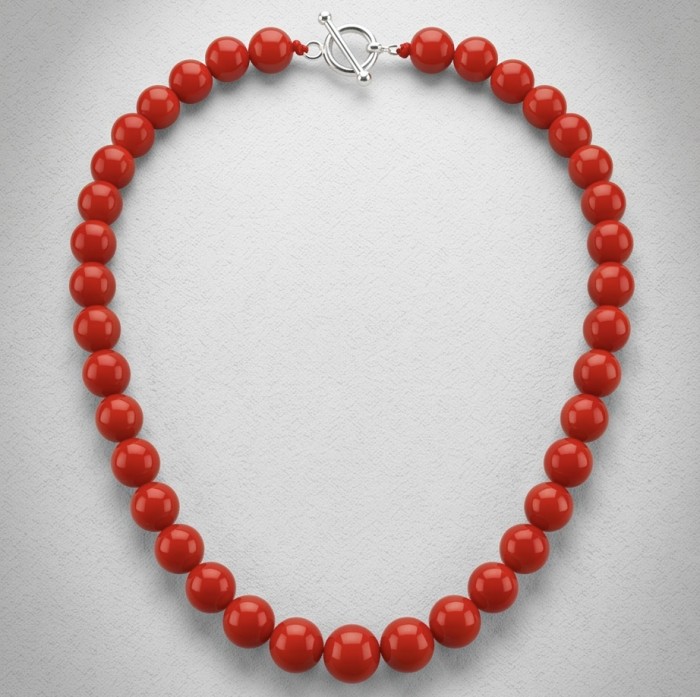 Konstancia Sublime natural Red Fossilized Coral Sterling Silver handmade Necklace - Red fossilized coral necklace with clasp detail.