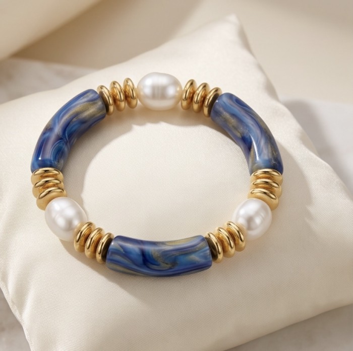 Vintage style Luxurious Blue Resin Golden stretch Bracelet - photo 4