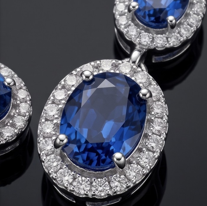 Luxurious 9.2 carat Genuine Tanzanite .925 Sterling Silver handmade Necklace - Close-up of luxurious tanzanite surrounded by diamonds in sterling silver.
