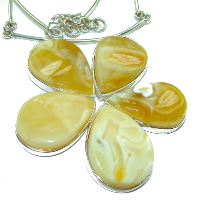 Dazzling Large Flower Natural Baltic Butterscotch Amber .925 Sterling Silver handcrafted necklace - photo 3