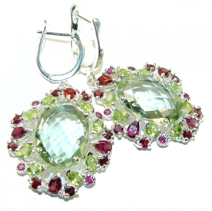 Exclusive Prasolite- Green Amethyst .925 Sterling Silver HANDCRAFTED Earrings - photo 3