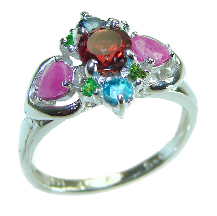 Blooming Rose Authentic 1.9 carat Garnet .925 Sterling Silver handcrafted Ring size 6 - photo 3
