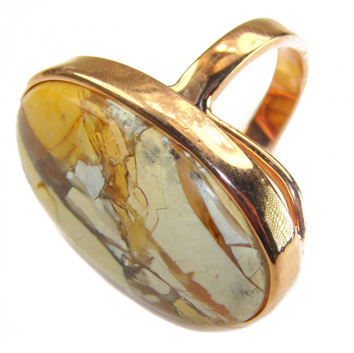 Flawless Australian Bracciated Mookaite 14K Gold over .925 Sterling Silver Ring size 8 adjustable - Side view of Australian Bracciated Mookaite ring in 14K gold over silver
