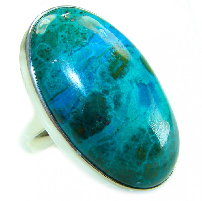 HUGE - Bohemian Style - Stone Of Harmony Parrots Wing Chrysocolla .925 Sterling Silver ring s. 7 adjustable - Stone close-up of Bohemian Parrots Wing Chryso ring
