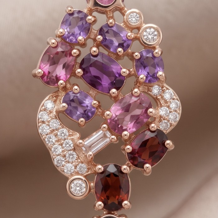 Isabella - natural 8.5 carat Mozambique Ruby 18K Rose Gold over .925 Sterling Silver handmade Statement earrings - Stone close-up of Isabella natural ruby in 18K rose gold setting