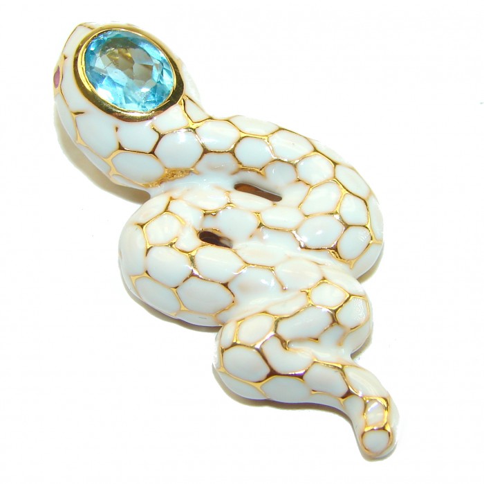 INCREDIBLE Natural Swiss Blue Topaz Enamel Snake 18K Gold over .925 Sterling Silver Pendant - photo 2