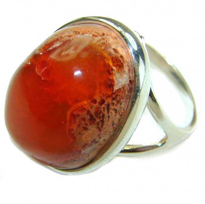 Queen of Fire best quality 22.4 carat Mexican Opal .925 Sterling Silver handmade ring 7 1/4 - photo 1