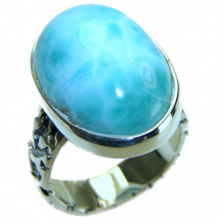 Precious 22.2 carat Blue Larimar .925 Sterling Silver handmade ring size 7 1/2 - photo 3