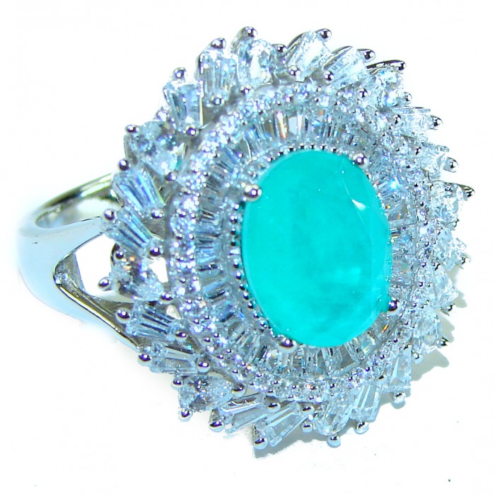 Luxurious 5.5 ctw Paraiba Tourmaline .925 Sterling Silver handcrafted Statement Ring size 8 1/4 - photo 4