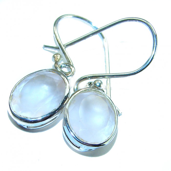 Authentic 6.2 carat Rose Quartz .925 Silver handcrafted Statement earrings - Close-up of handcrafted 6.2 carat Rose Quartz .925 Silver earrings