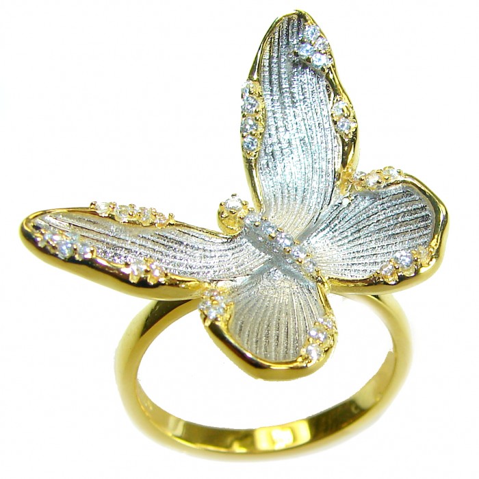 Golden Butterfly authentic 14k Gold over .925 Sterling Silver brilliantly handcrafted ring s. 7 1/4 - Butterfly ring in 14k gold over sterling silver, top view.
