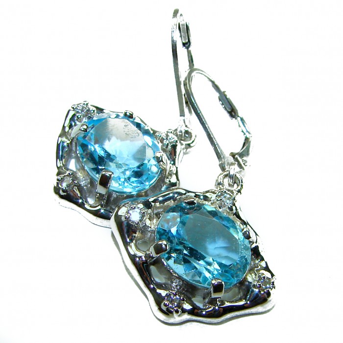 Pacifica 7.5 carat authentic Blue Topaz .925 Sterling Silver Handcrafted Earrings - Close-up of Pacifica Blue Topaz earrings in .925 sterling silver.