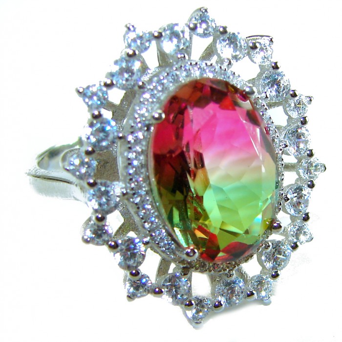 Magnificent 11.2 carat oval cut Pink Tourmaline .925 Silver handcrafted Cocktail Ring s. 8 - Close-up of oval cut pink tourmaline ring with diamond accents.
