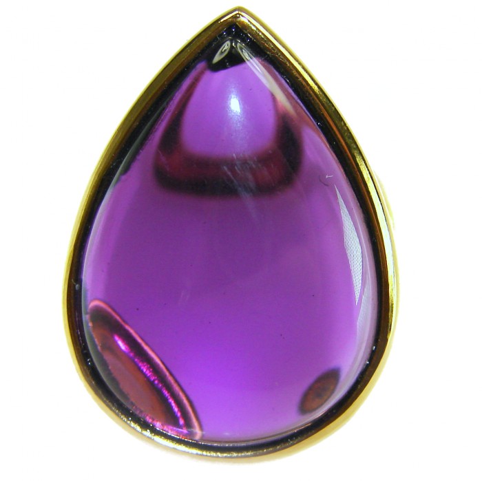 Purple Royalty 25.5 carat Amethyst .925 Sterling Silver dipped in 18K Gold over Handcrafted Ring size 8 - Close-up of Purple Royalty 25.5 carat Amethyst in gold setting.