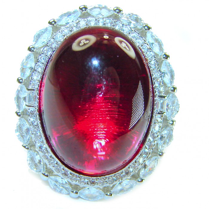 Bella Rosa Genuine 28.5 CARAT Star Ruby .925 Sterling Silver Large Statement Ring size 7 - Close-up of Bella Rosa 28.5 carat star ruby in sterling silver setting