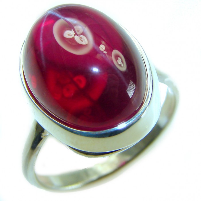 Bella Rosa Genuine 10.5 CARAT Star Ruby .925 Sterling Silver Large Statement Ring size 10 1/4 - Close-up of Bella Rosa 10.5 carat star ruby ring in sterling silver.
