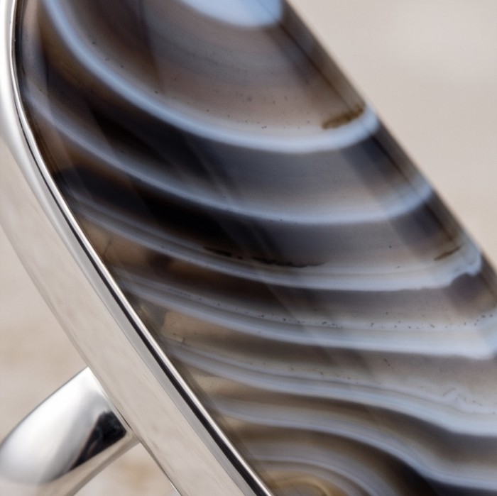 Sahara Dune Top Quality Botswana Agate .925 Sterling Silver handcrafted Ring s. 8 adjustable - Stone close-up of Sahara Dune Botswana Agate Sterling Silver jewelry