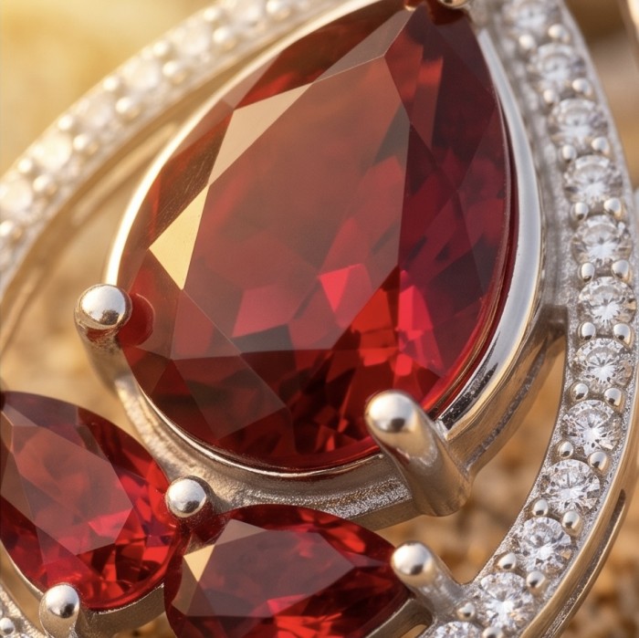 Vintage Beauty 5.7 carat Ruby Rhodium over .925 Sterling Silver handcrafted pendant - Close-up of a 5.7 carat ruby and diamond sterling silver pendant