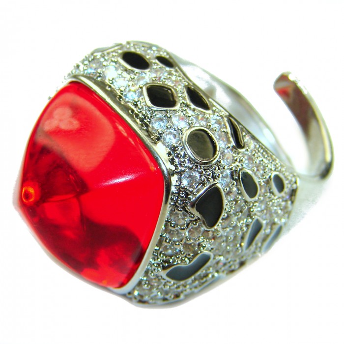 Red Passion incredible Topaz .925 Sterling Silver handmade Large Ring s. 6 - photo 2